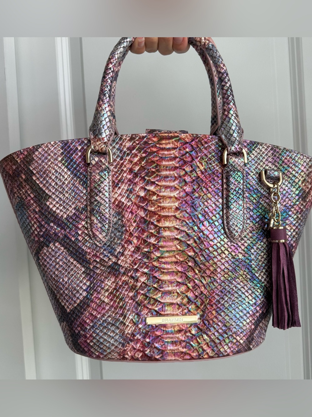 Brahmin Jenny Dewberry Ametrine Leather Satchel Handbag